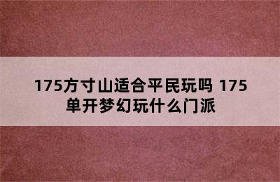 175方寸山适合平民玩吗 175单开梦幻玩什么门派